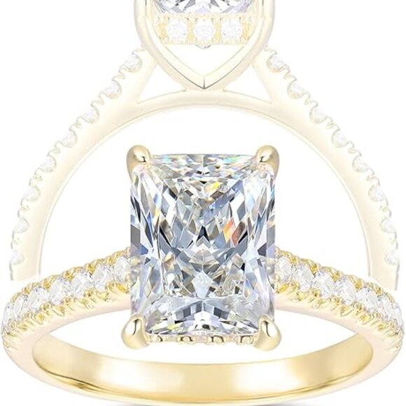 14K Yellow Gold Band 3ct D Color VVS Radiant Cut Moissanite Engagement Ring